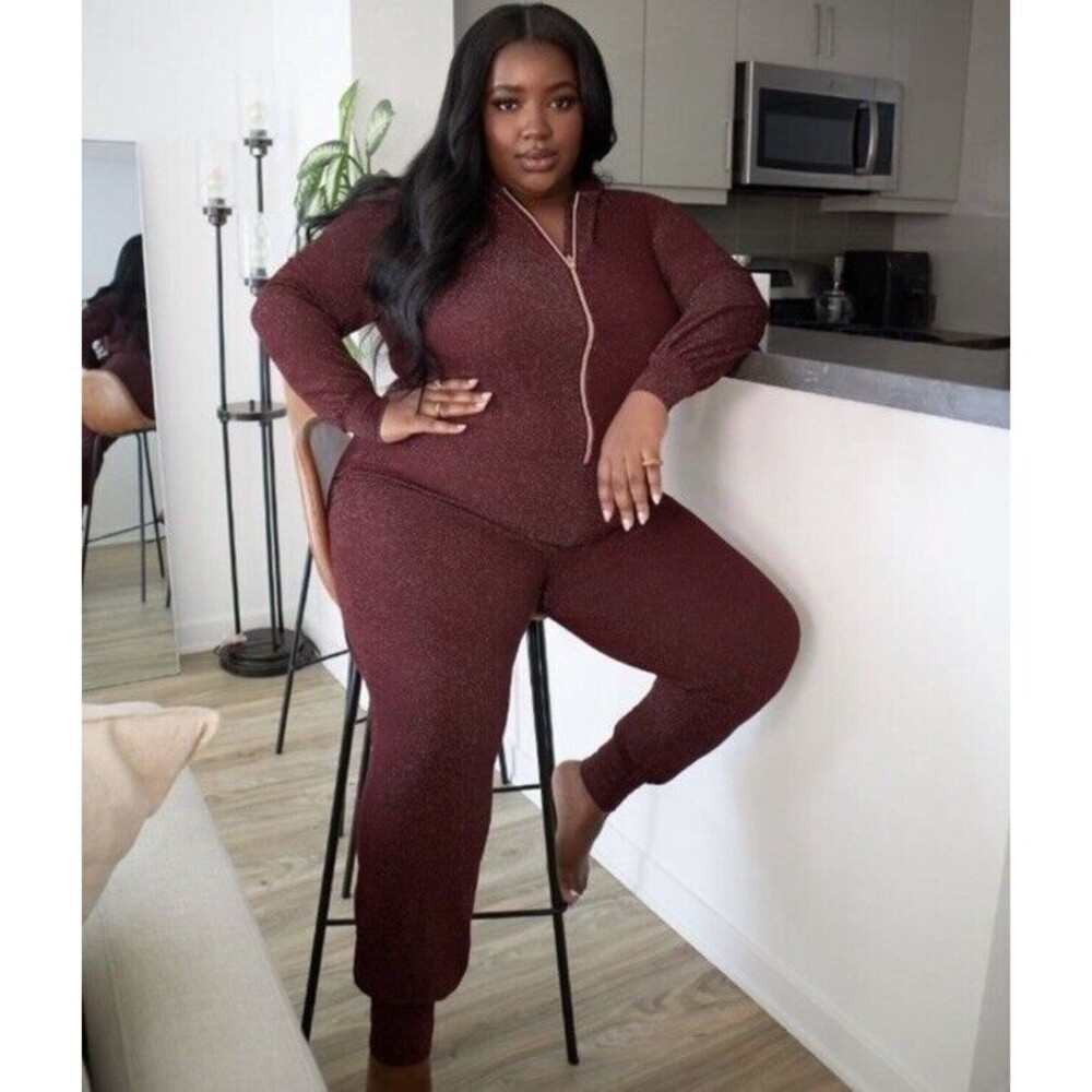 Savage x Fenty Size 3X Sleep & Shine Hooded Pajamas Jumpsuit Red Cocoa Purple